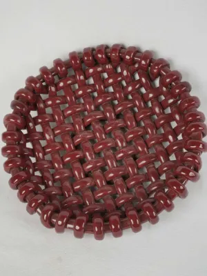Large round woven bowl w/ red glaze - Jérôme Massier Vallauris 14½"