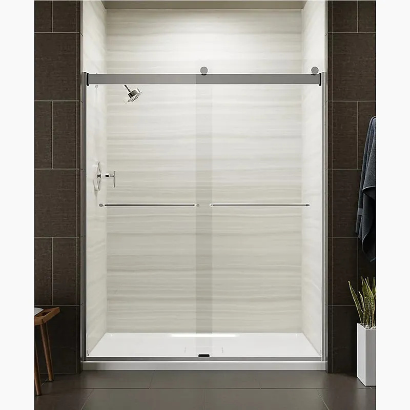 Levity 74" Clear Glass Sliding Shower Door in Anodized Brushed Bronze with Towel Bar Handle