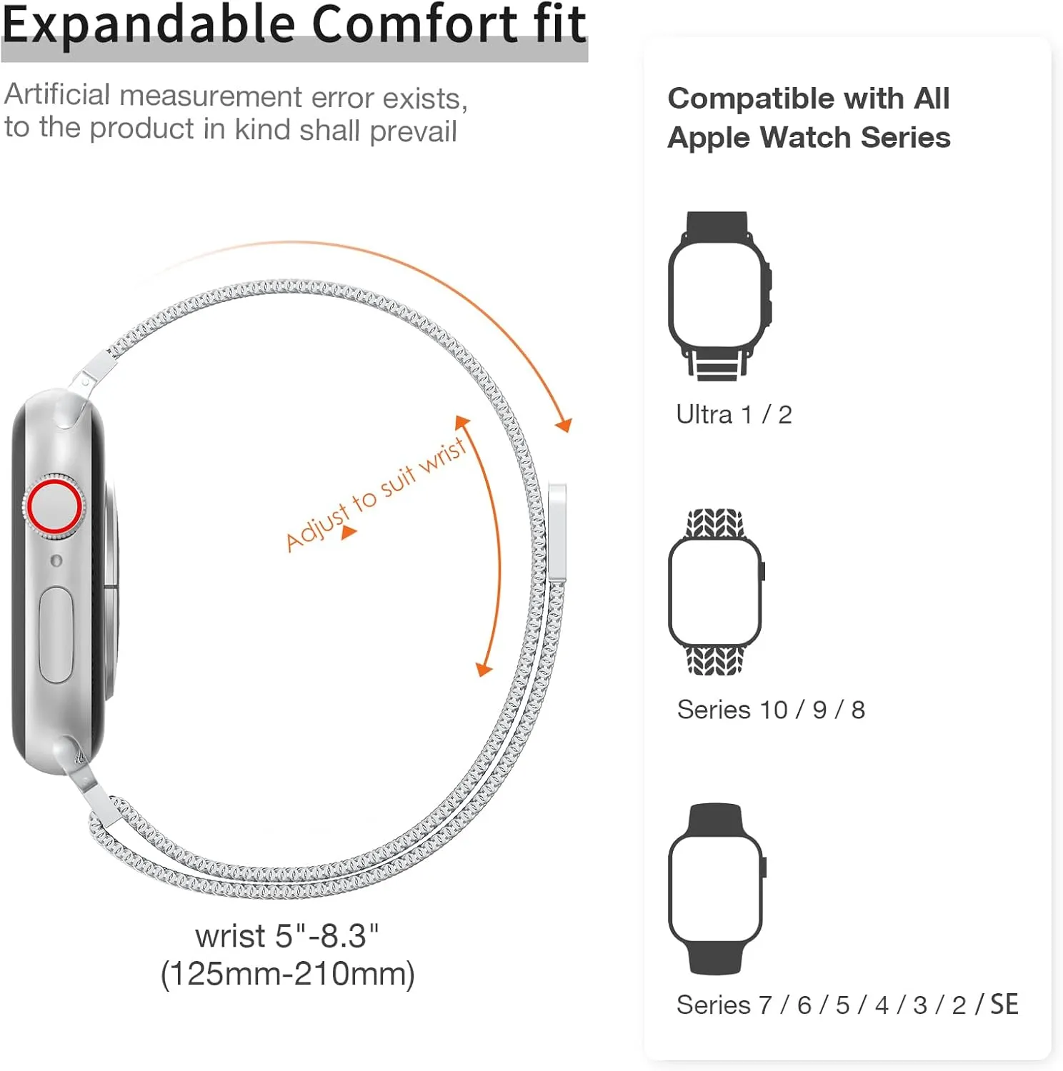 MARGE PLUS Slim Milanese Loop Compatible with Apple Watch Band for women 40mm 41mm 38mm 42mm, Stainless Steel Strap work on iWatch Series10 9 8 7 6 5 4 3 2 1 SE
