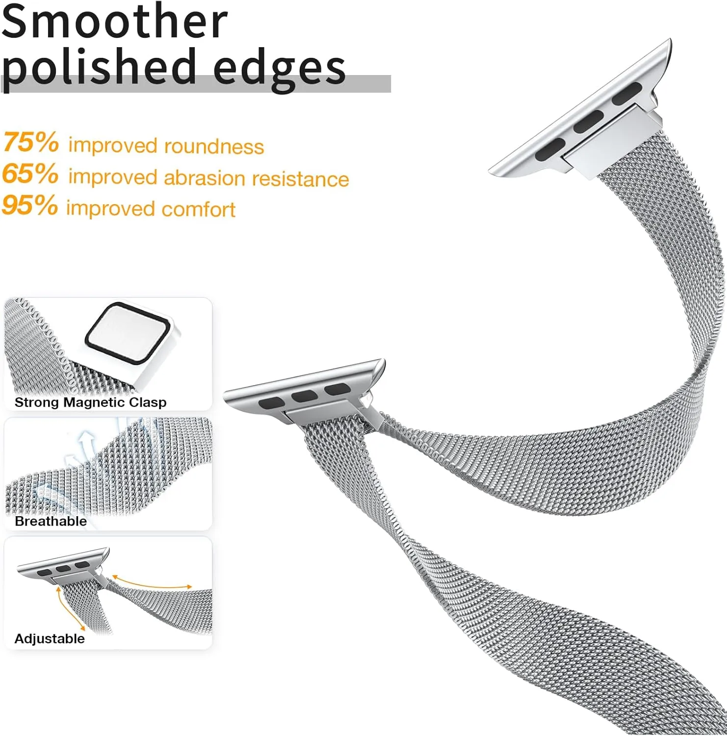 MARGE PLUS Slim Milanese Loop Compatible with Apple Watch Band for women 40mm 41mm 38mm 42mm, Stainless Steel Strap work on iWatch Series10 9 8 7 6 5 4 3 2 1 SE