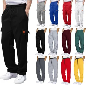 Mens Fleece Baggy Sweatpants Elastic Waist Heavyweight Joggers Pants with Pocket Loose Wide Leg Trousers Sweat Pants