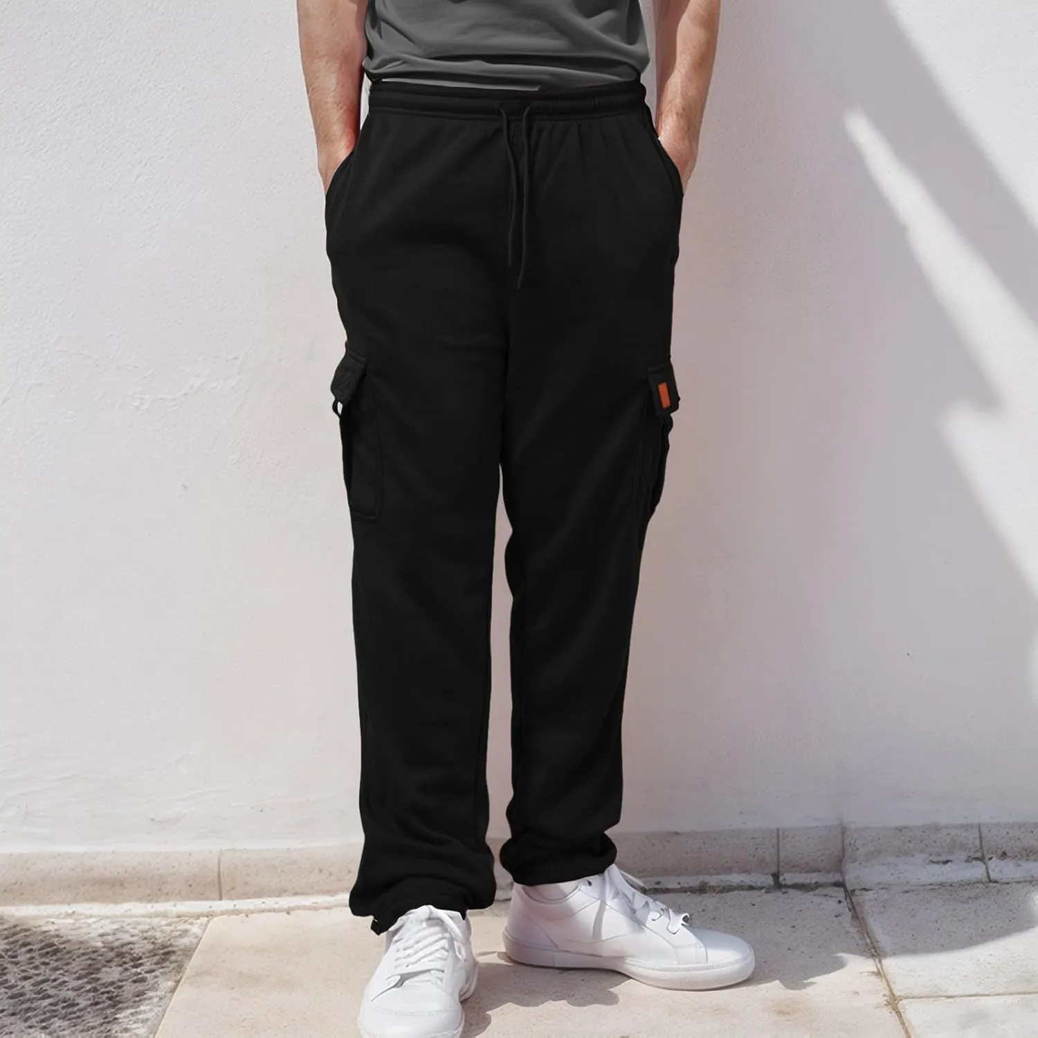 Mens Fleece Baggy Sweatpants Elastic Waist Heavyweight Joggers Pants with Pocket Loose Wide Leg Trousers Sweat Pants