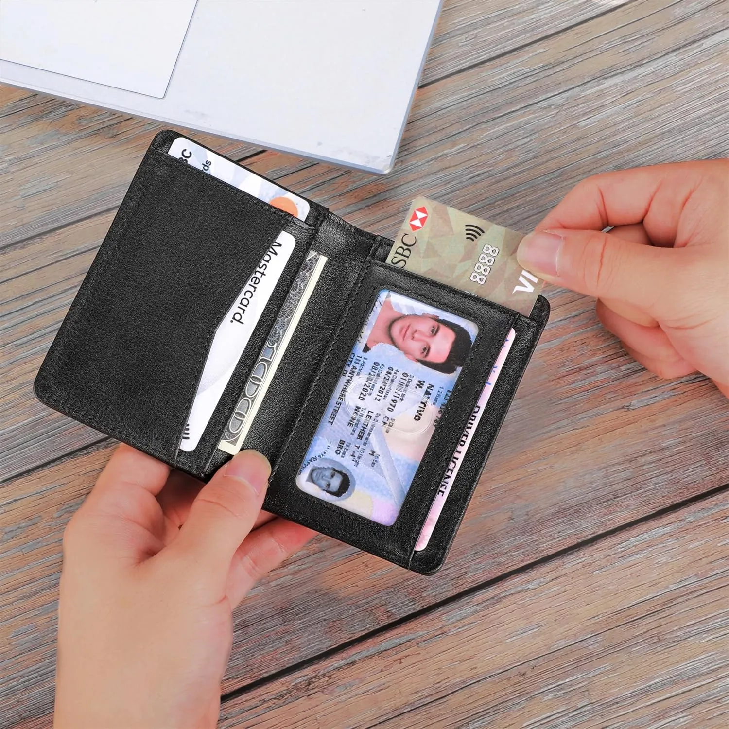 Minimalist RFID Wallet for Men and Women | Slim Bifold Credit Card Holder Wallet | Men's Business Card Case | Genuine Leather Front Pocket wallet with Gift Box