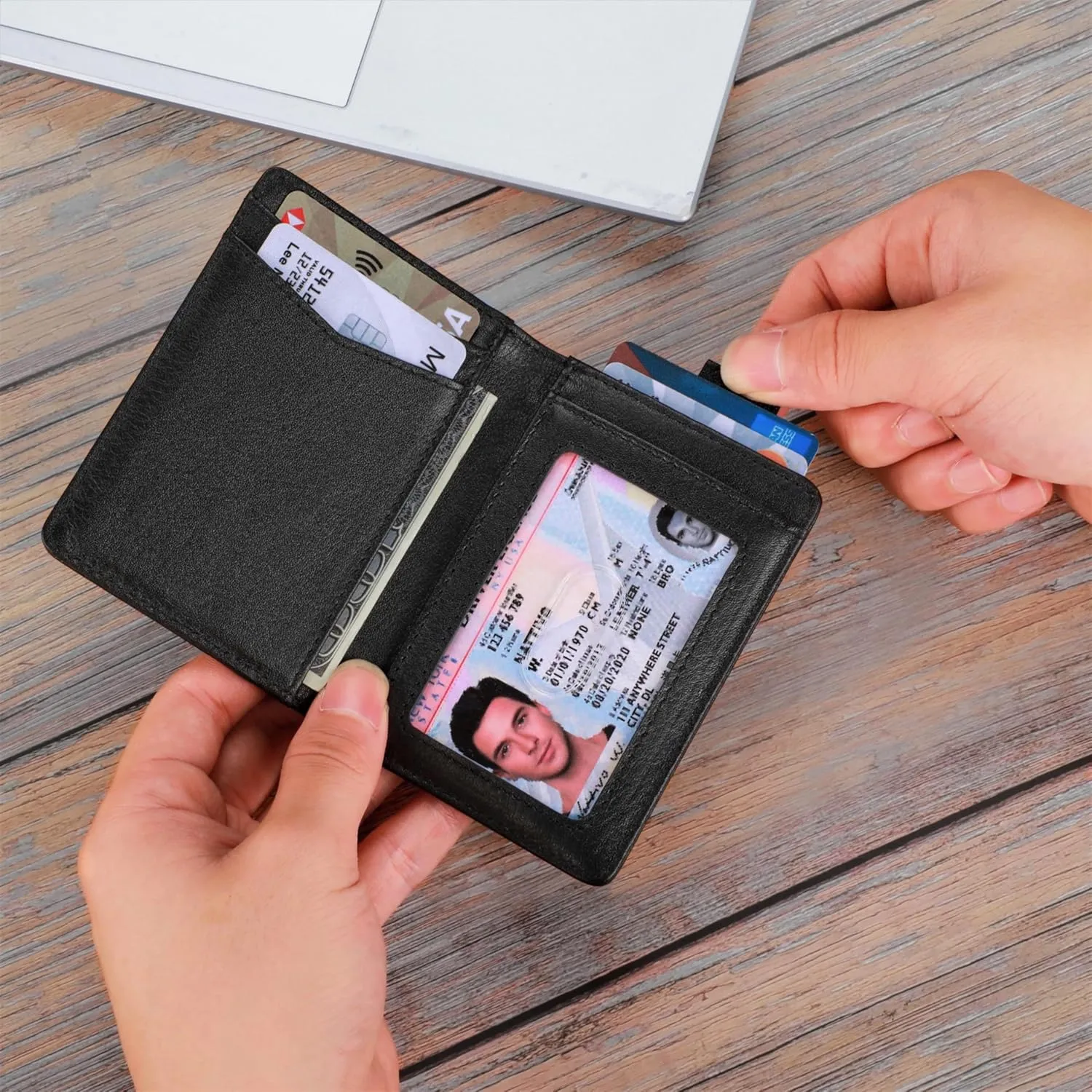 Minimalist RFID Wallet for Men and Women | Slim Bifold Credit Card Holder Wallet | Men's Business Card Case | Genuine Leather Front Pocket wallet with Gift Box
