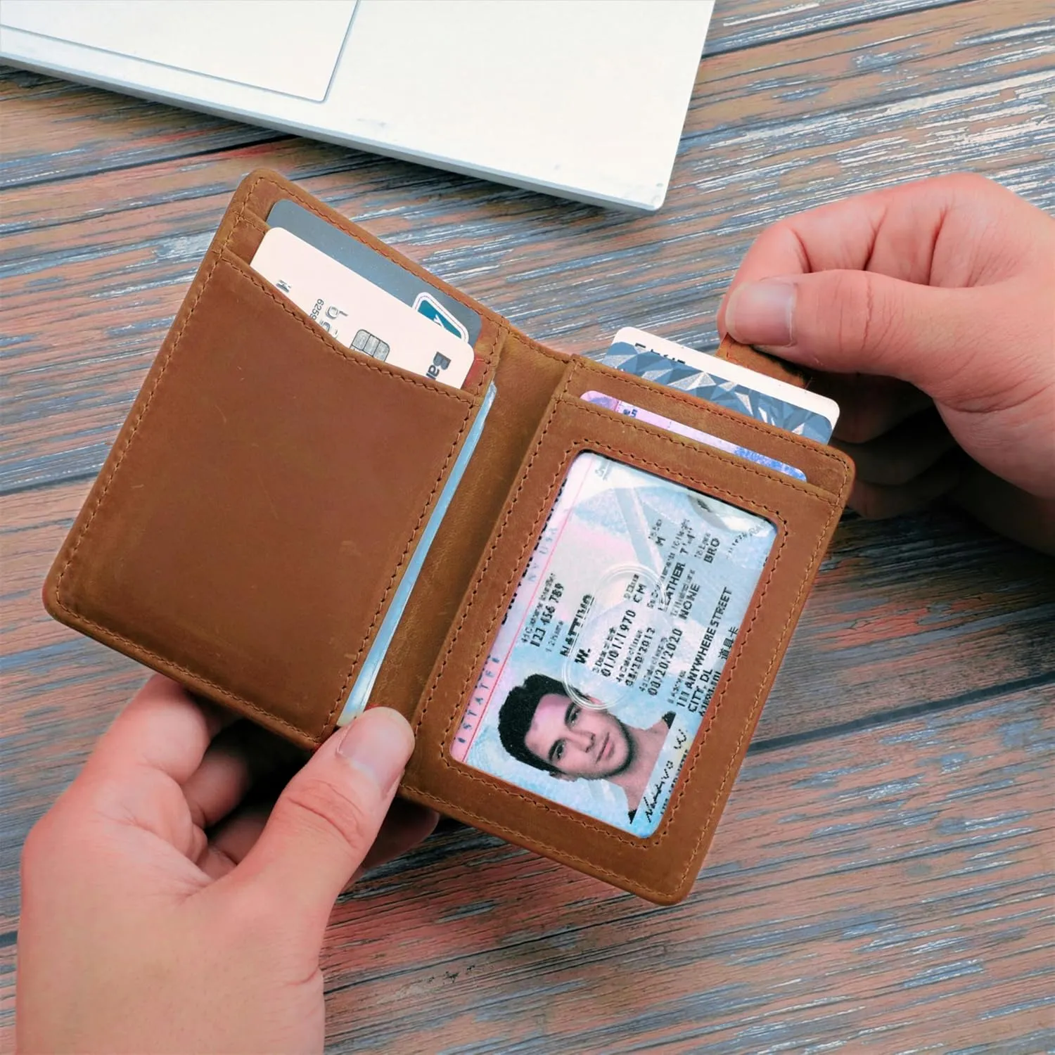 Minimalist RFID Wallet for Men and Women | Slim Bifold Credit Card Holder Wallet | Men's Business Card Case | Genuine Leather Front Pocket wallet with Gift Box