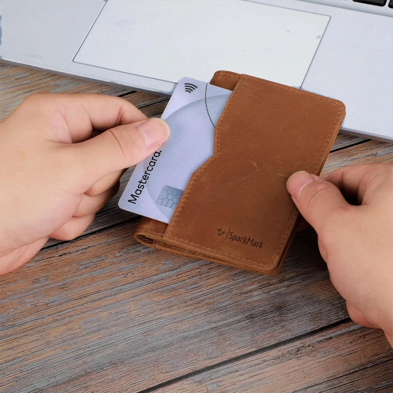 Minimalist RFID Wallet for Men and Women | Slim Bifold Credit Card Holder Wallet | Men's Business Card Case | Genuine Leather Front Pocket wallet with Gift Box