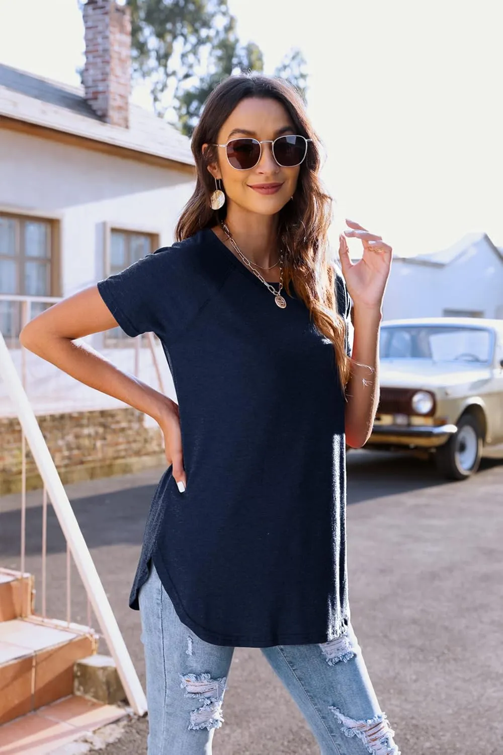 Newchoice Women's Casual Batwing Long Sleeve T Shirt Round Neck Basic Loose Tunic Tops