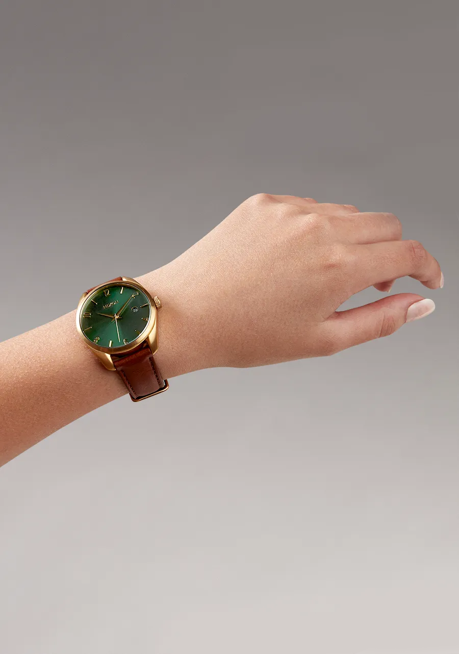 Nixon Thalia Leather Watch - All Gold Green Sunray