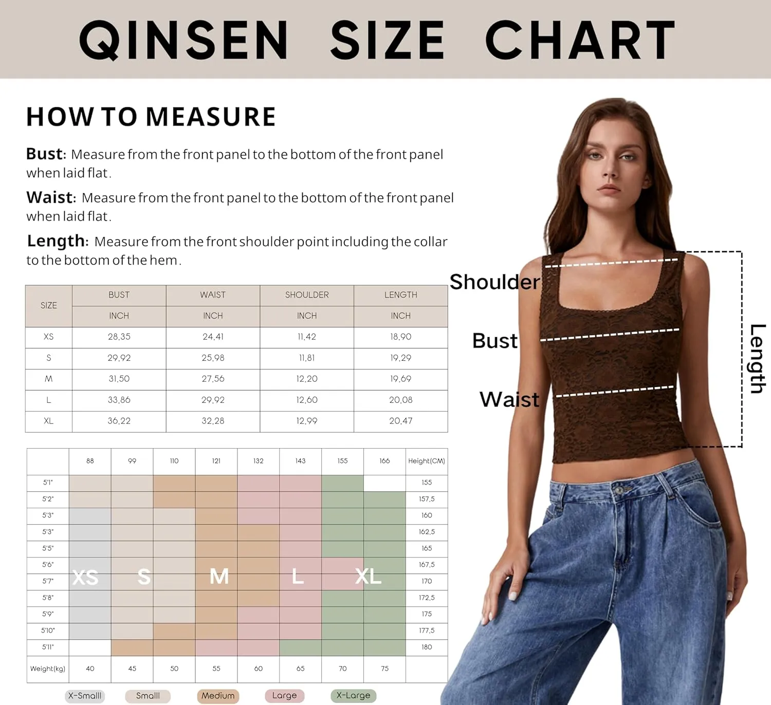 QINSEN Womens Lace Trim Square Neck Sleeveless Tank Tops Double-Layer Slim Fit T Shirt Crop Tops