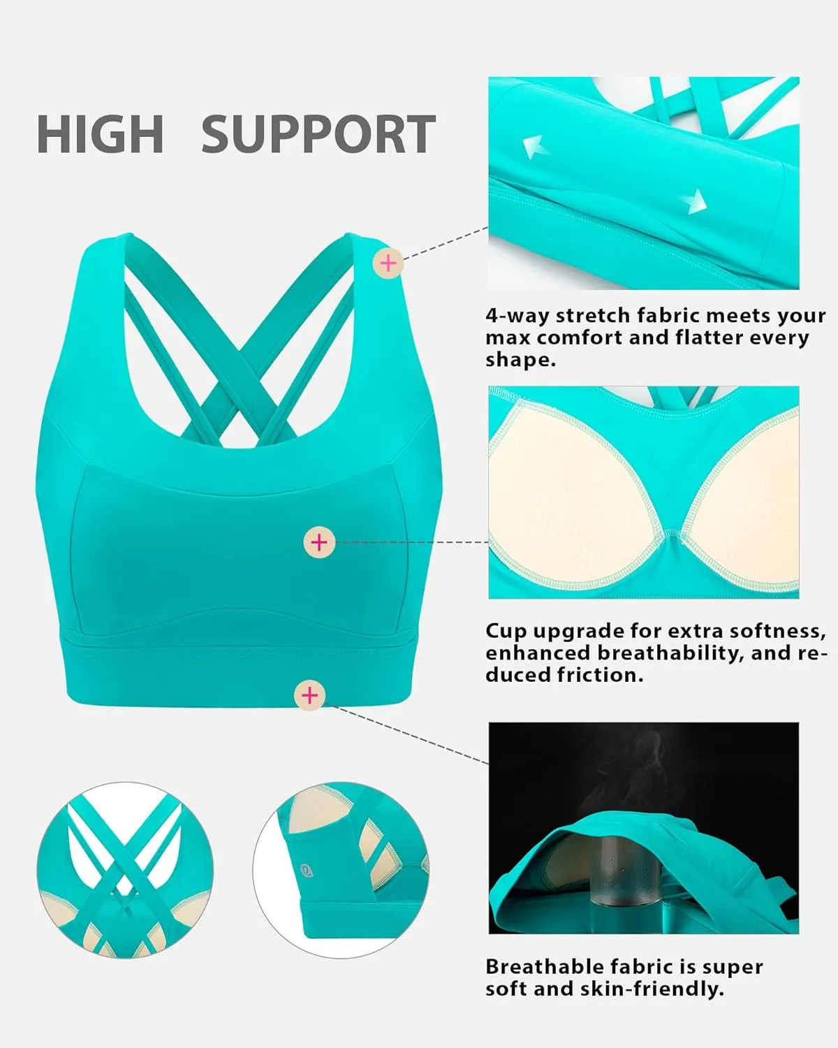 RUNNING GIRL Sports Bra for Women High Support,Criss-Cross Back Strappy Sports Bra Moulded Cup High Impact Workout Top