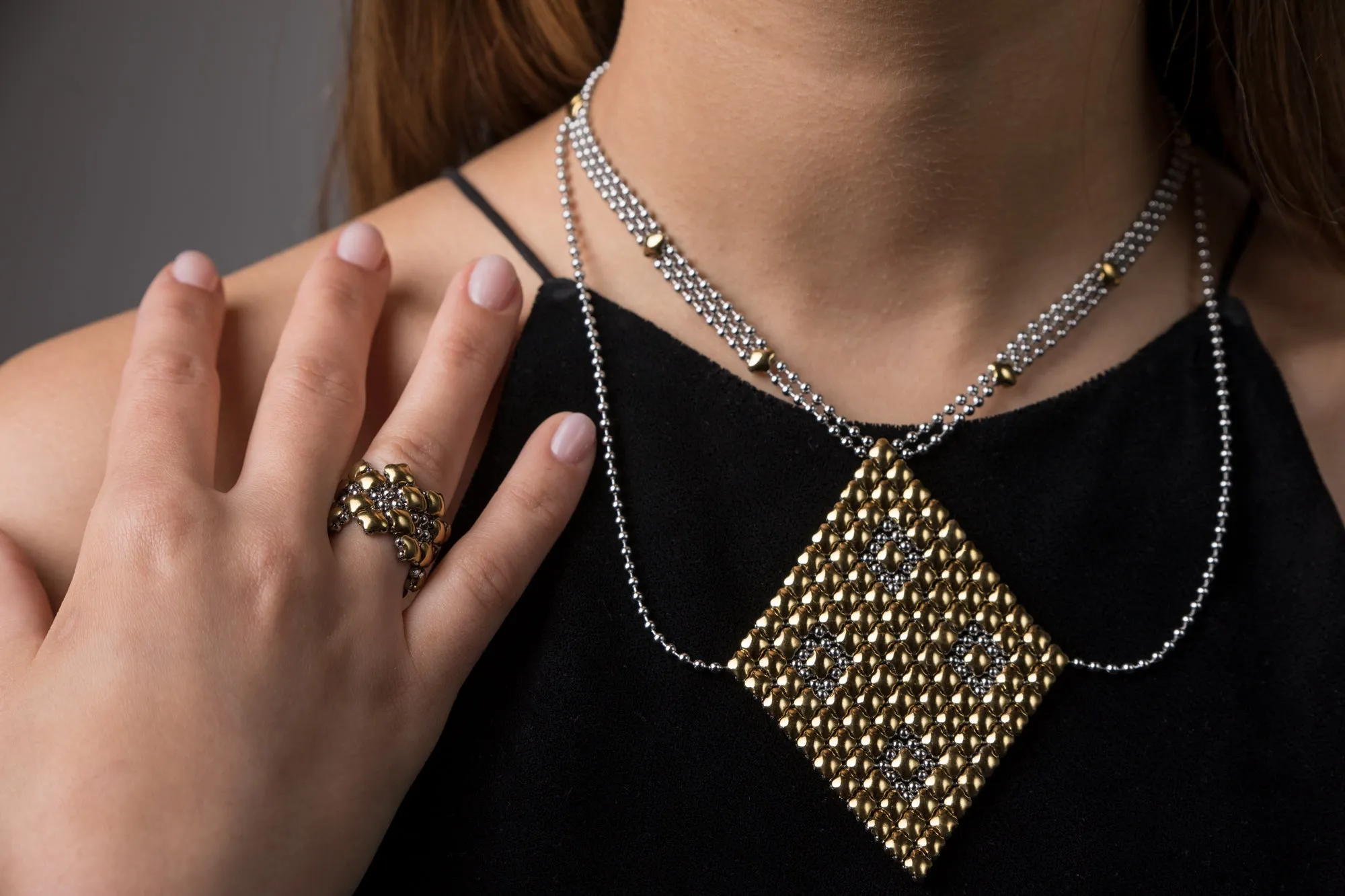 SG Liquid Metal Necklace1 - SS / Gold Titanium (Stainless Steel Necklace) by Sergio Gutierrez
