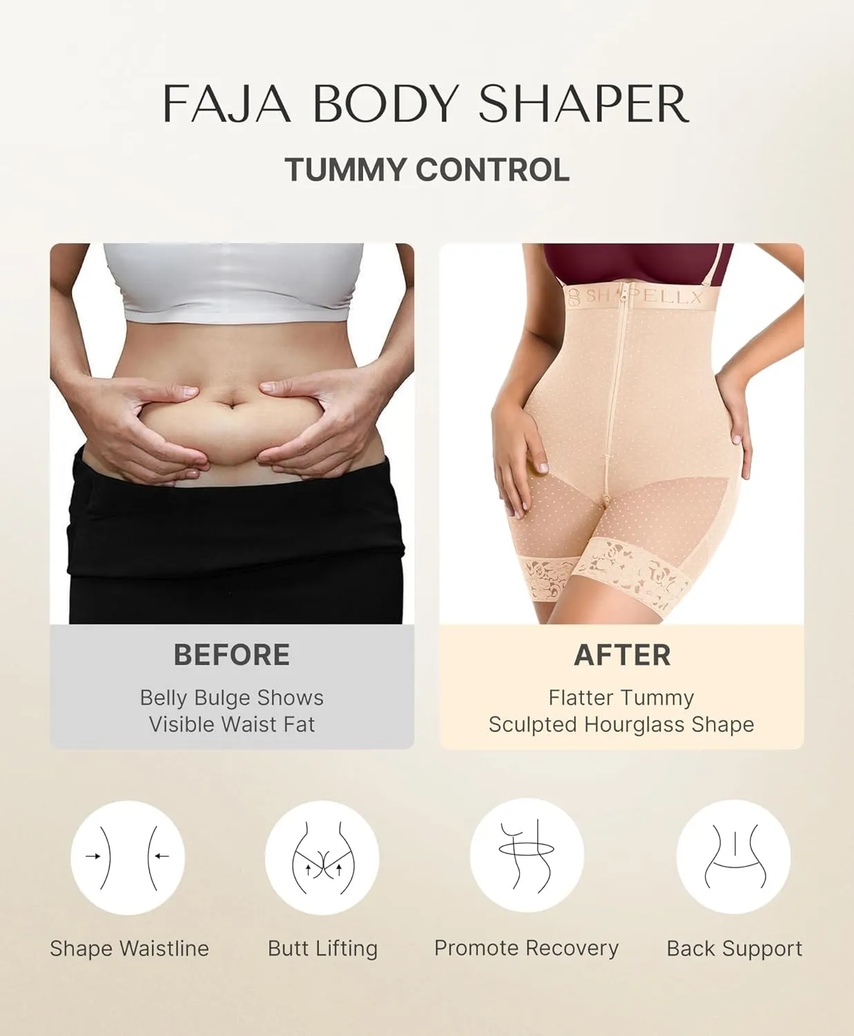 SHAPELLX Fajas Colombianas Shapewear for Women Tummy Control Plus Size Butt Lifting Bodysuit Post Partum Body Shaper