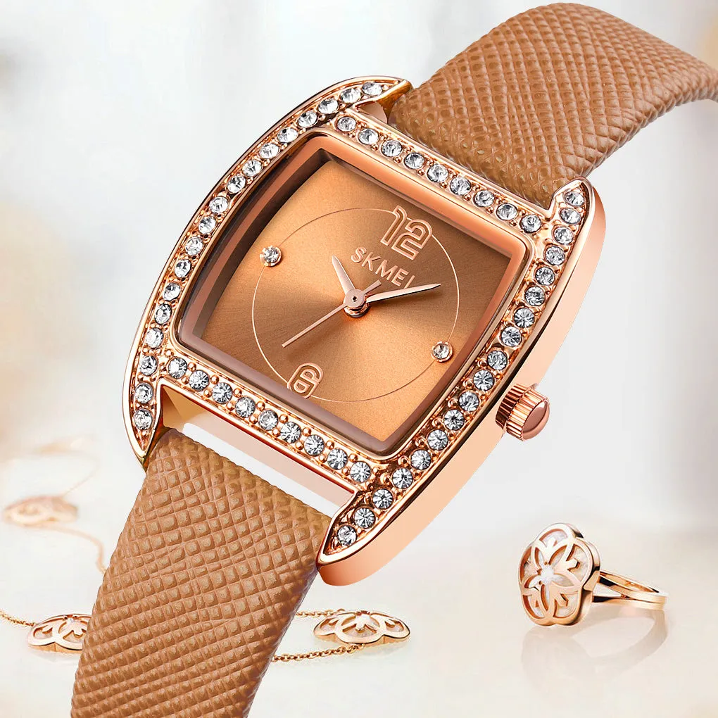 SKMEI 1770 Women Diamond Watches w/ Leather Band