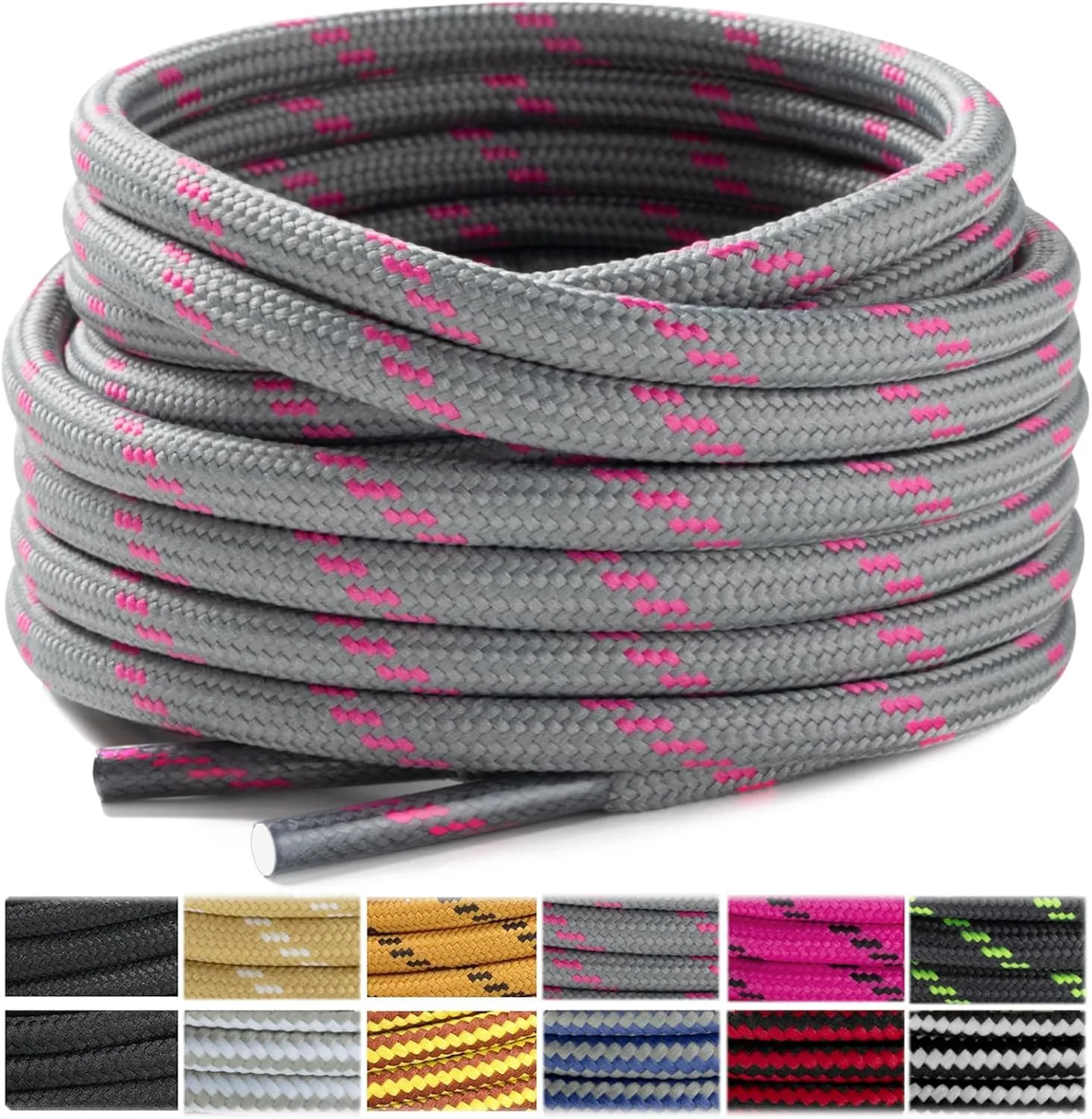 Stepace Round Shoelaces [2 Pairs] Heavy Duty Boot Shoe Laces for Hiking Work Boots