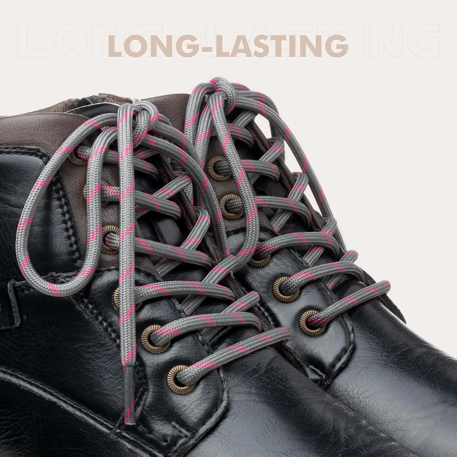 Stepace Round Shoelaces [2 Pairs] Heavy Duty Boot Shoe Laces for Hiking Work Boots