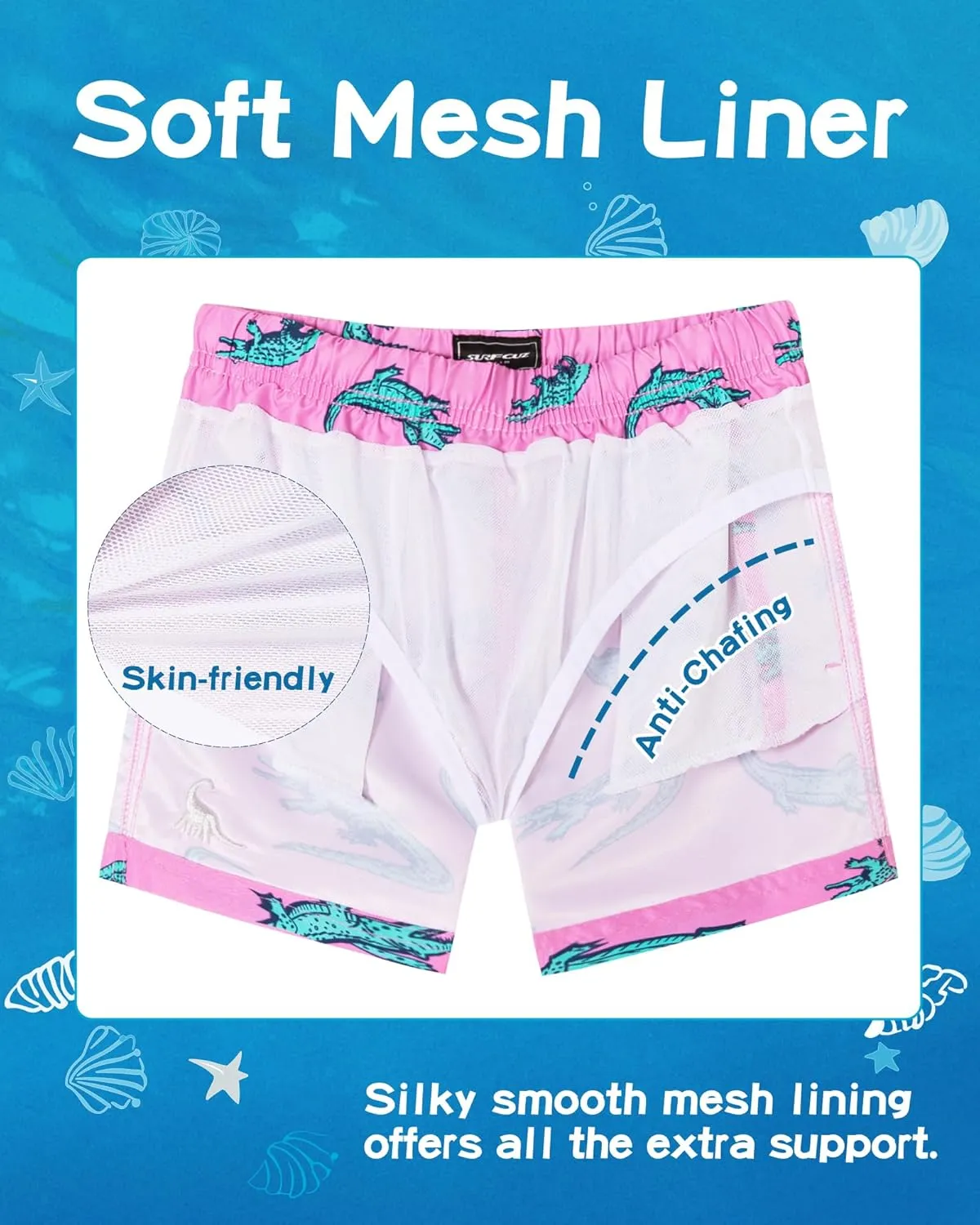 SURF CUZ Boys Swim Trunks Toddler Swim Shorts UPF 50  Bathing Suit for Boy Swimsuit Quick Dry Mesh Beach Boardshorts Swimwear