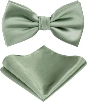 TIE G Solid Color Pre-tied Bow Tie and Pocket Square Sets in Gift Box