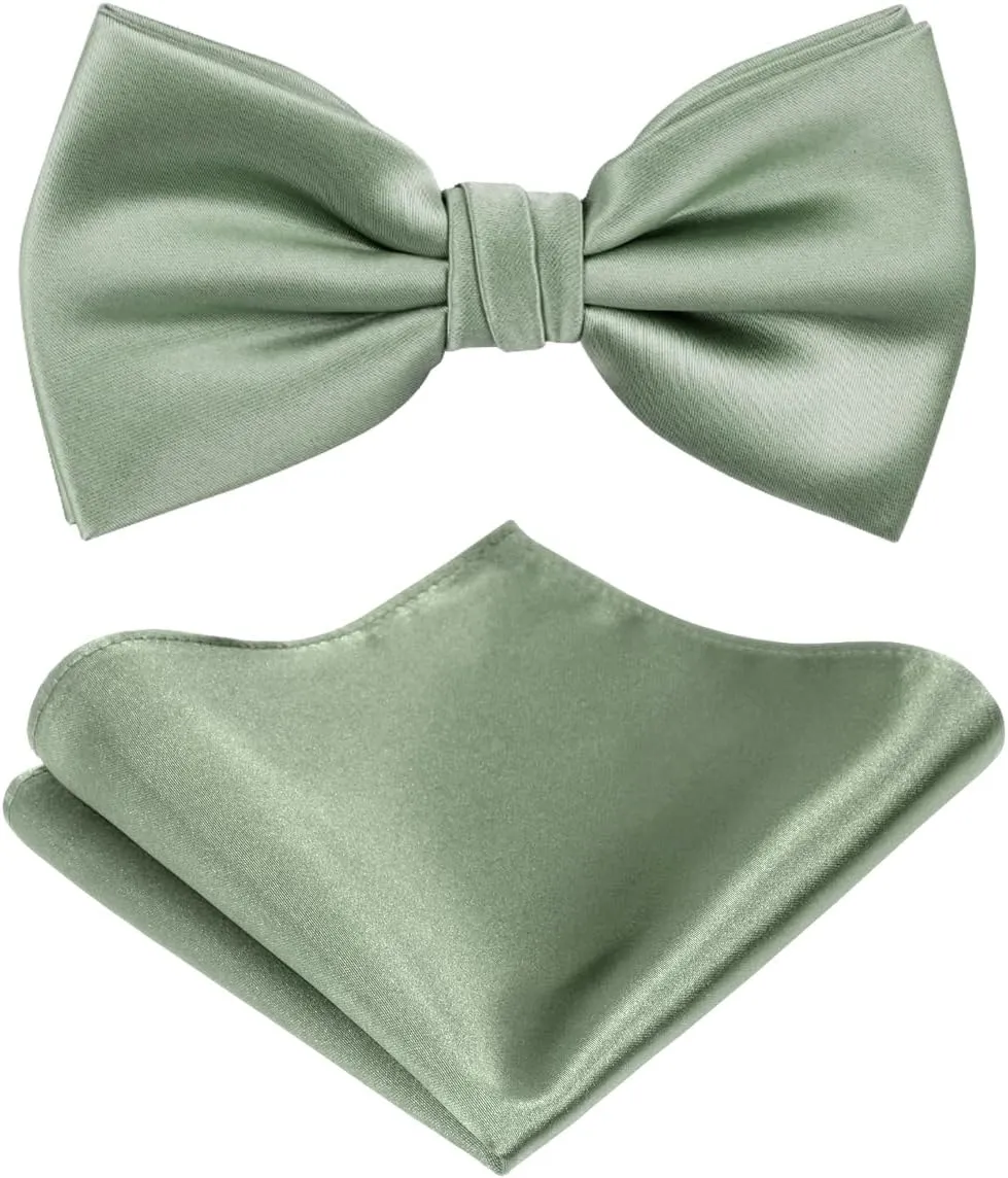 TIE G Solid Color Pre-tied Bow Tie and Pocket Square Sets in Gift Box