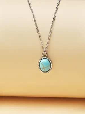 Turquoise Oval Charm Necklace Jewelry for Women Gift for Her Necklace