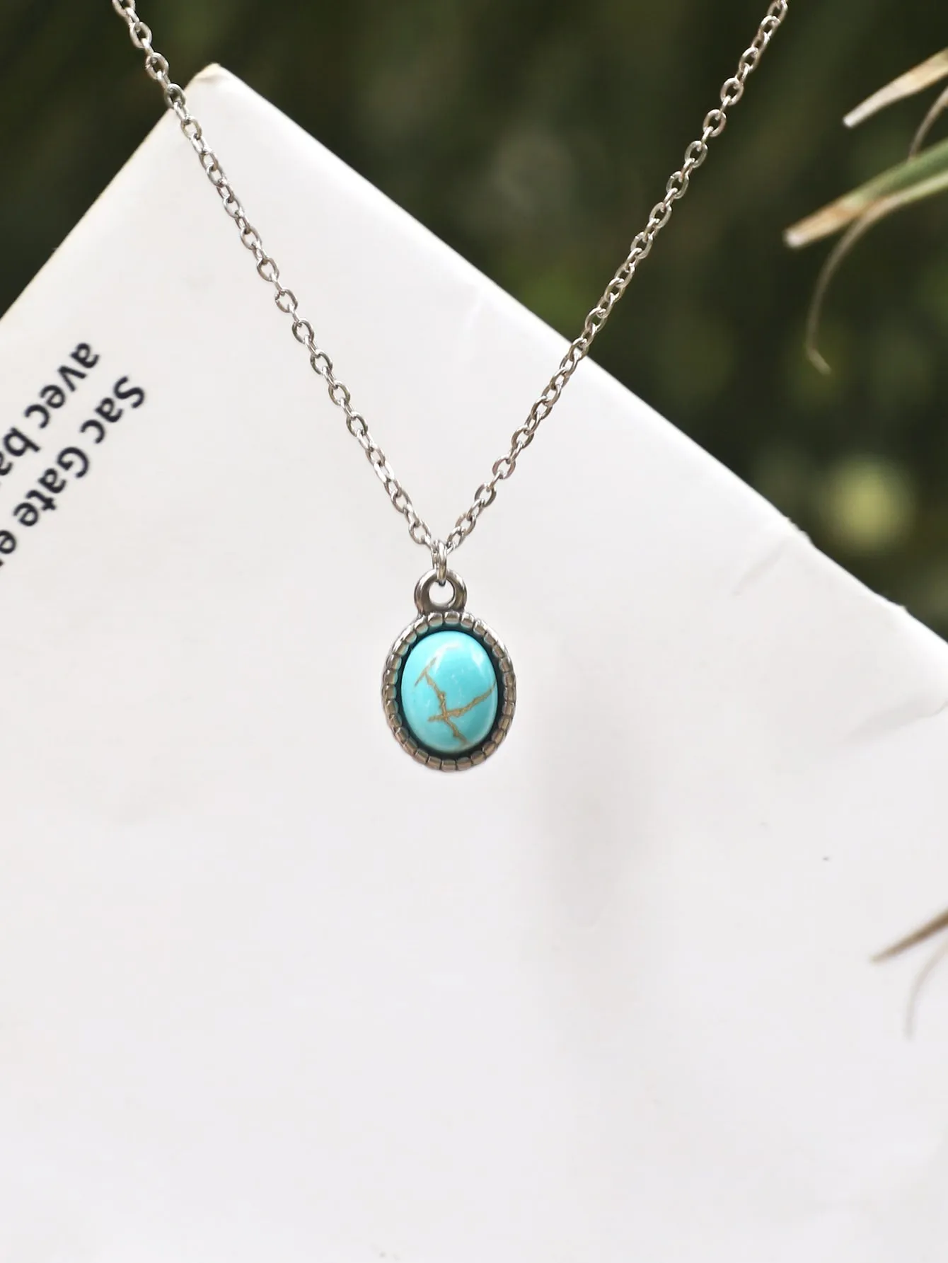 Turquoise Oval Charm Necklace Jewelry for Women Gift for Her Necklace