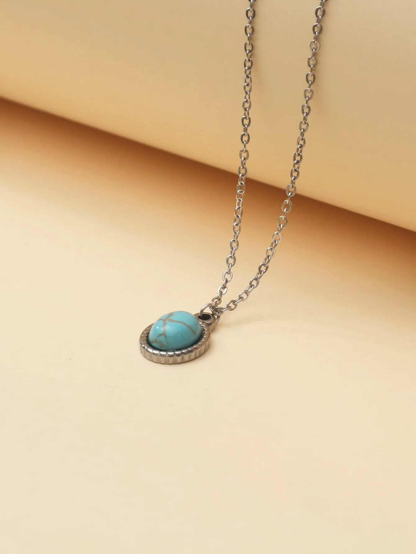 Turquoise Oval Charm Necklace Jewelry for Women Gift for Her Necklace
