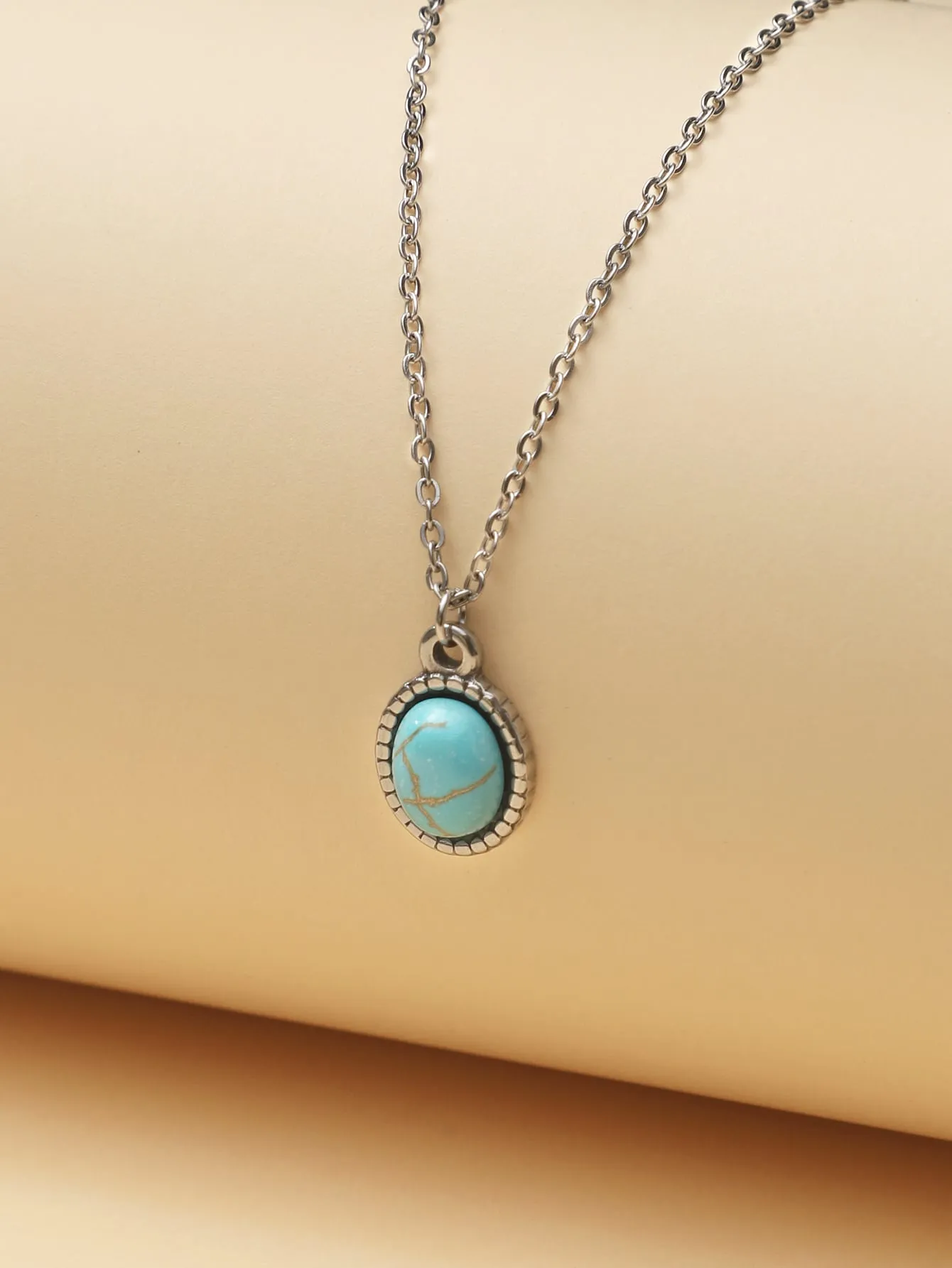 Turquoise Oval Charm Necklace Jewelry for Women Gift for Her Necklace