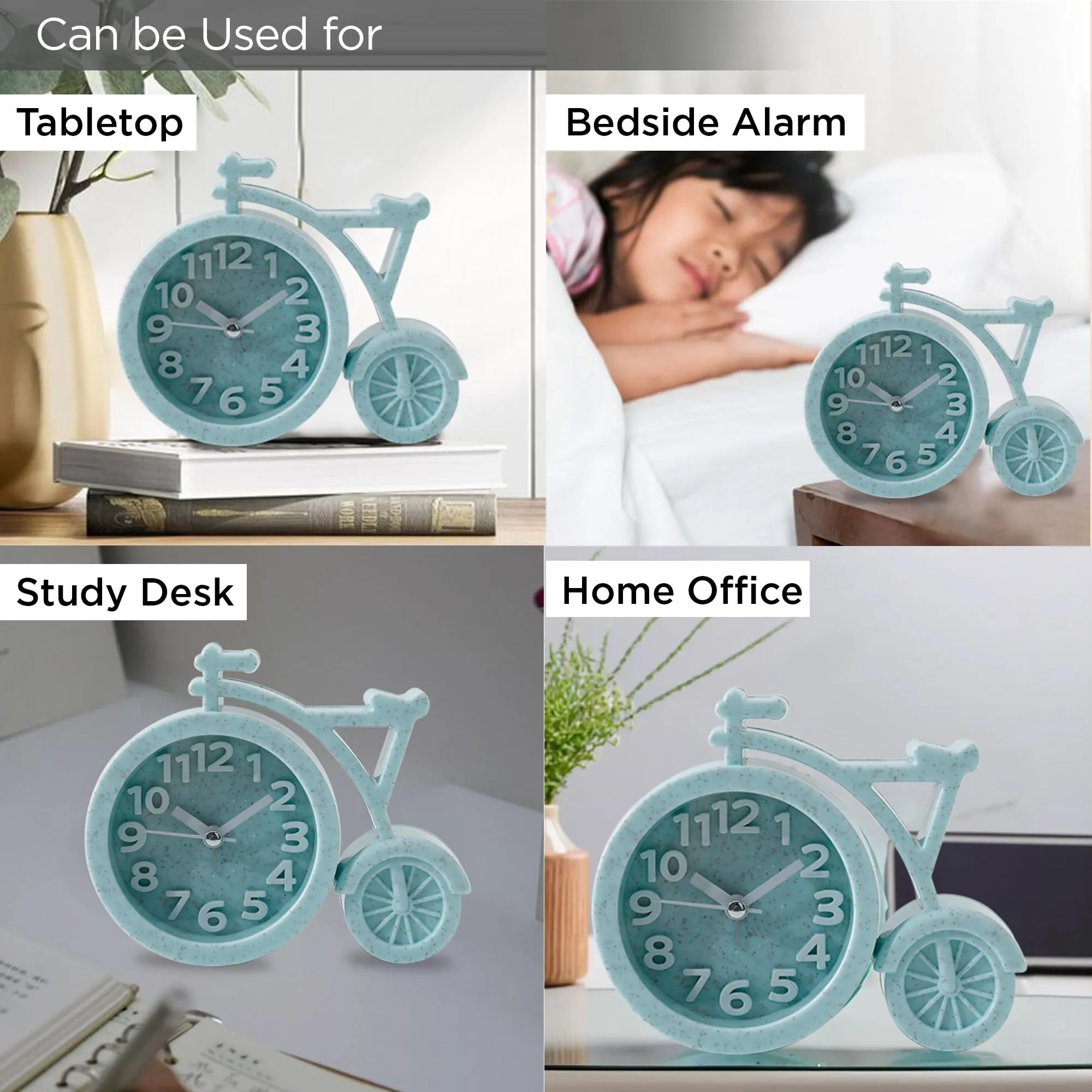 UMAI Alarm Clock (13cm) |Alarm Clock For Students |Loud Alarm Clock For Heavy Sleepers |Mini Alarm Clock For Kids |Alarm Clock For Bedroom |Table Watch| Cycle Shaped Table Clock For Study Table -Green