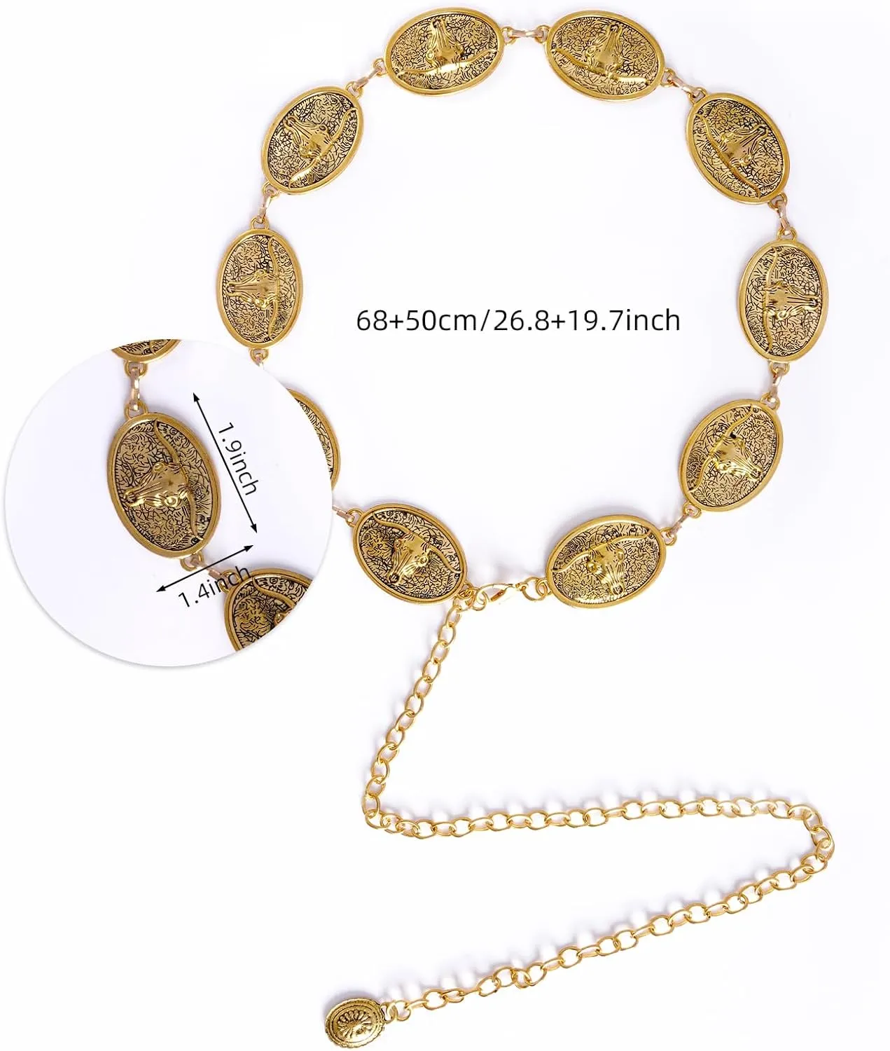 Western Metal Concho Belt for Women Cowgirl Boho Turquoise Chain Belts for Dresses Jeans Country Concert Outfit