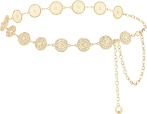 Western Metal Concho Waist Chain Belt for Dresses Jeans Women Cowgirl Gold Chain Belt Country Concert Link Belt