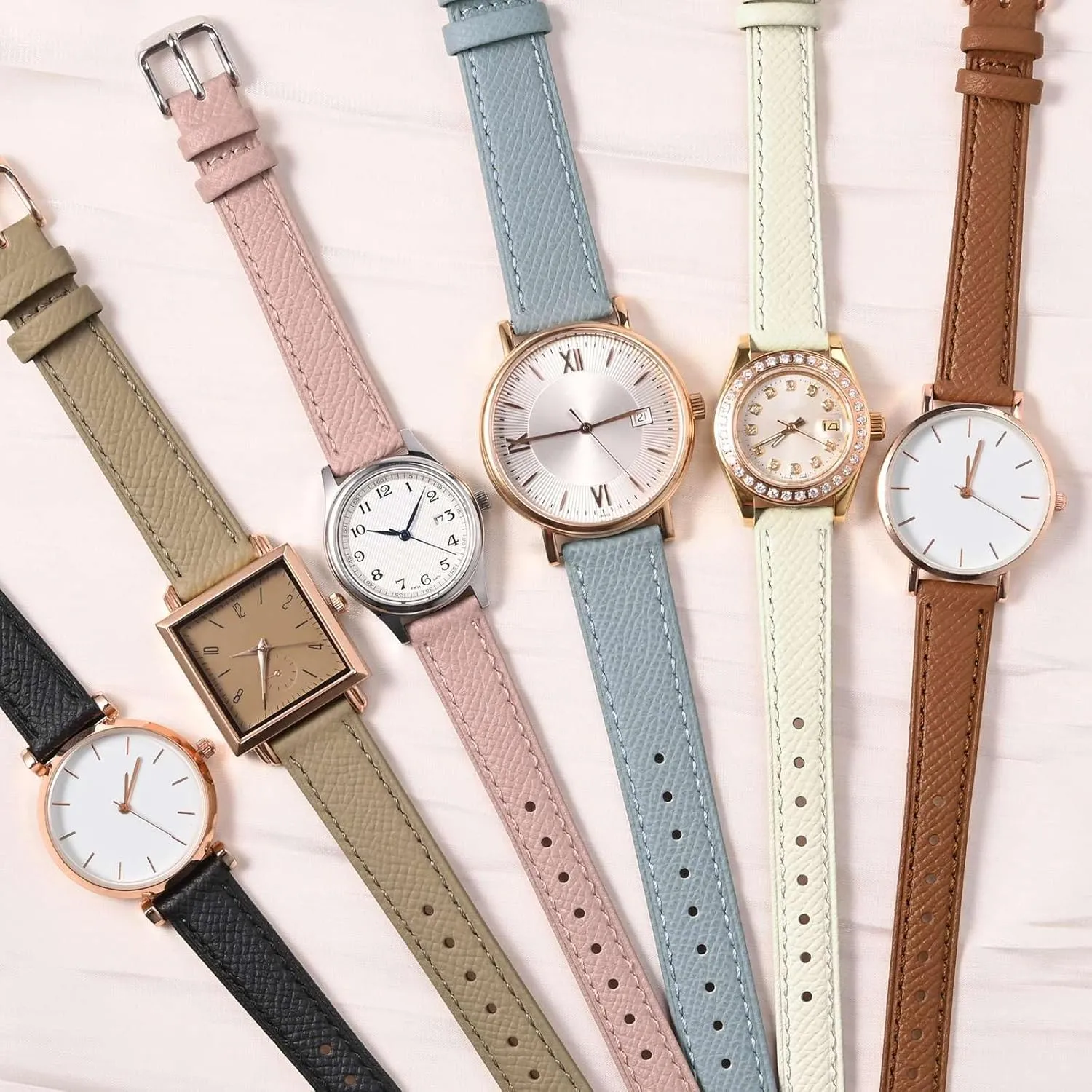 WOCCI 12mm Grace Watch Band for Ladies, Top Grain Leather, Quick Release Replacement Strap with Gold Buckle (Beige)