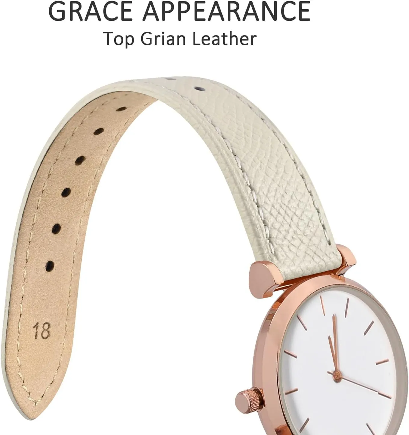 WOCCI 12mm Grace Watch Band for Ladies, Top Grain Leather, Quick Release Replacement Strap with Gold Buckle (Beige)