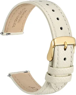 WOCCI 12mm Grace Watch Band for Ladies, Top Grain Leather, Quick Release Replacement Strap with Gold Buckle (Beige)