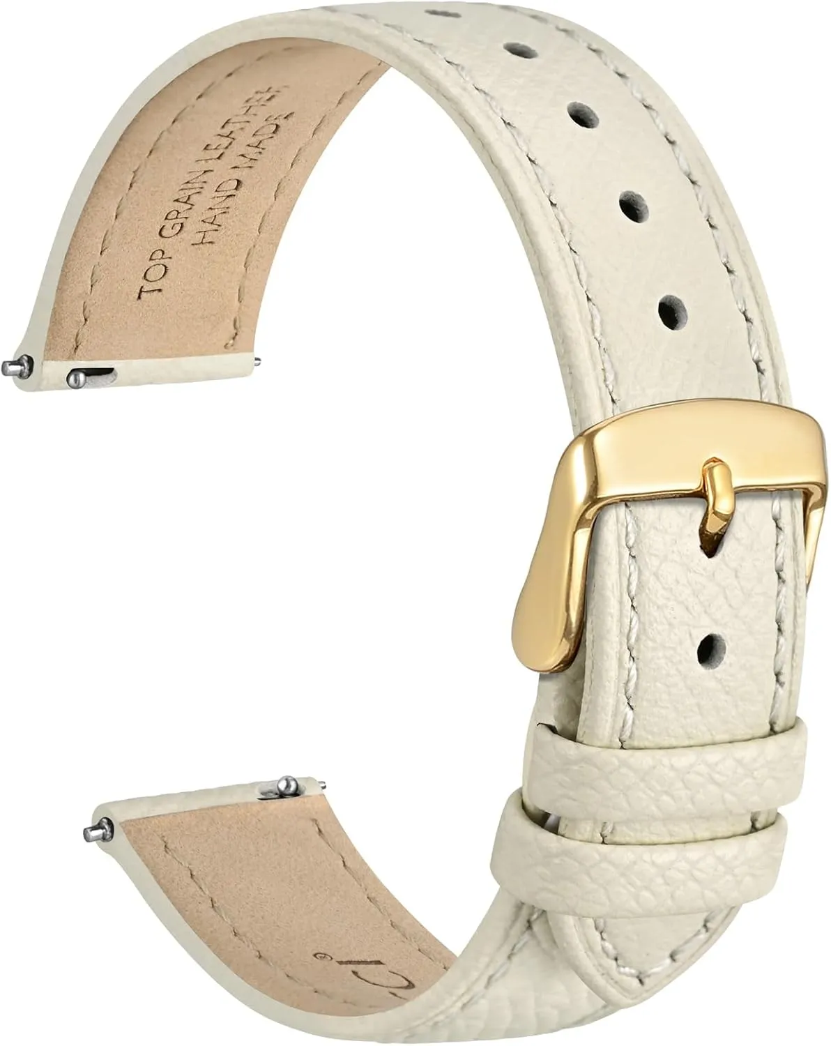 WOCCI 12mm Grace Watch Band for Ladies, Top Grain Leather, Quick Release Replacement Strap with Gold Buckle (Beige)