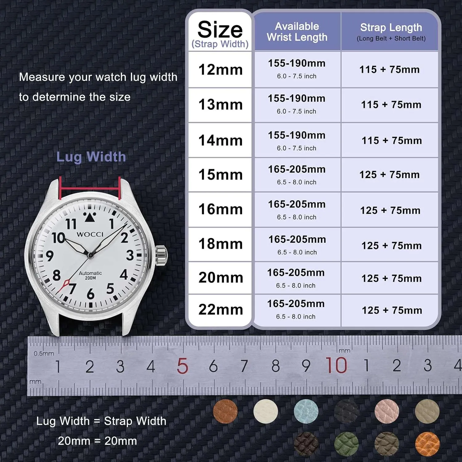 WOCCI 12mm Grace Watch Band for Ladies, Top Grain Leather, Quick Release Replacement Strap with Gold Buckle (Beige)