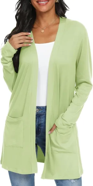 Womens Casual Lightweight with Pocketes Long Sleeve Open Front Cardigan