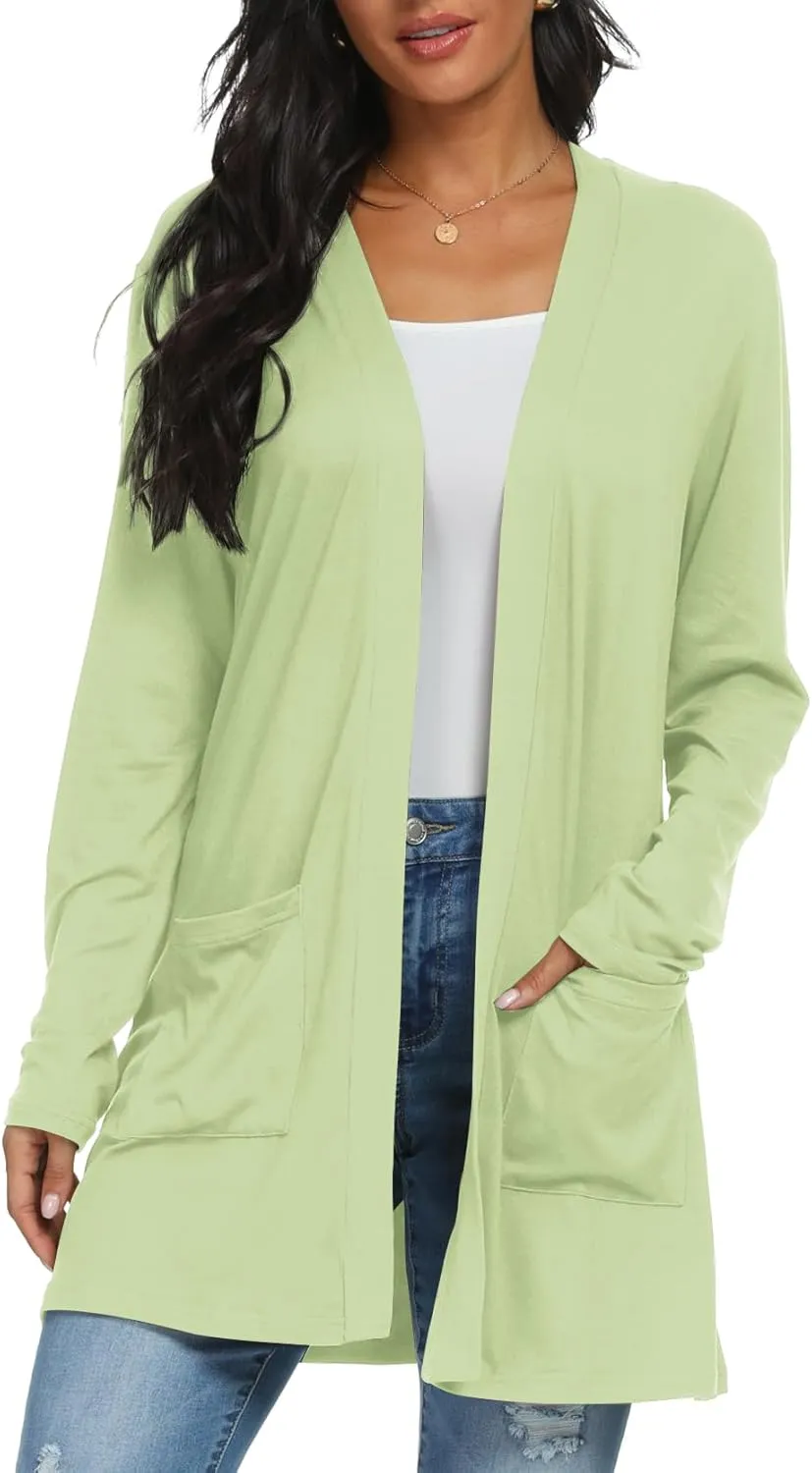 Womens Casual Lightweight with Pocketes Long Sleeve Open Front Cardigan