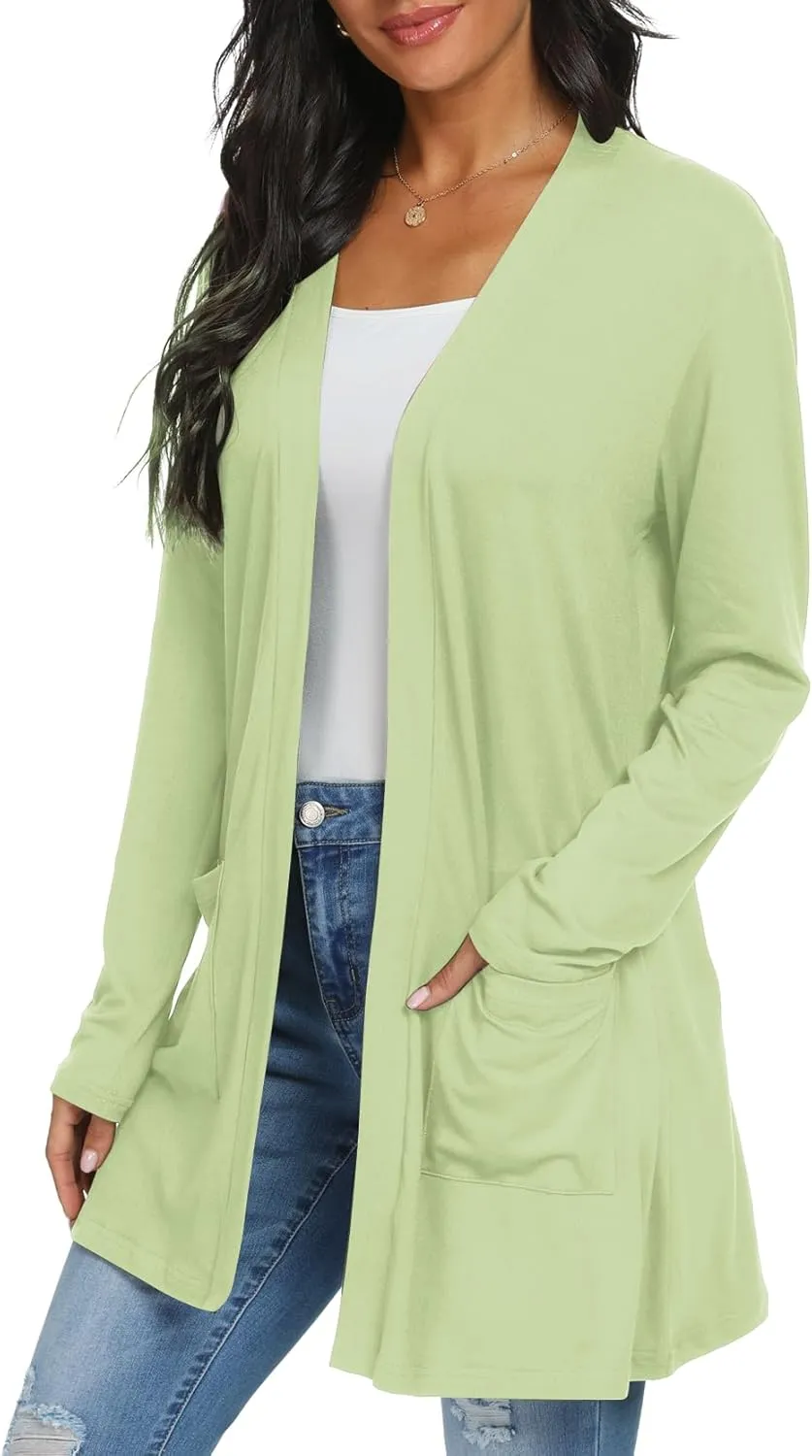 Womens Casual Lightweight with Pocketes Long Sleeve Open Front Cardigan