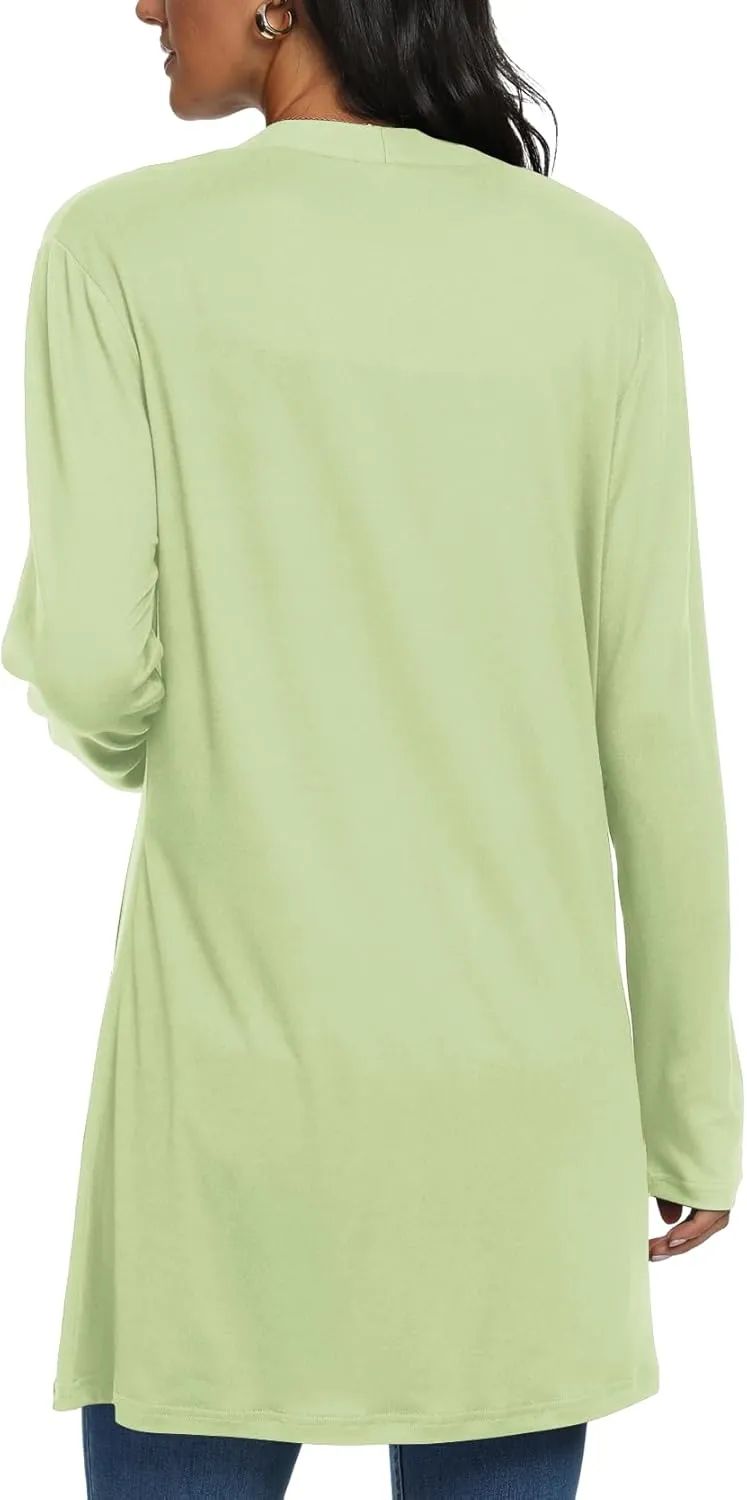 Womens Casual Lightweight with Pocketes Long Sleeve Open Front Cardigan