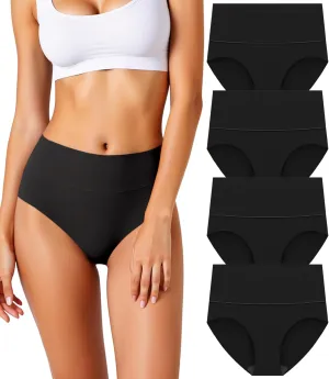 Women's Seamless Underwear High Waisted Tummy Control No Show Panties Full Coverage Stretch Briefs 4 Pack