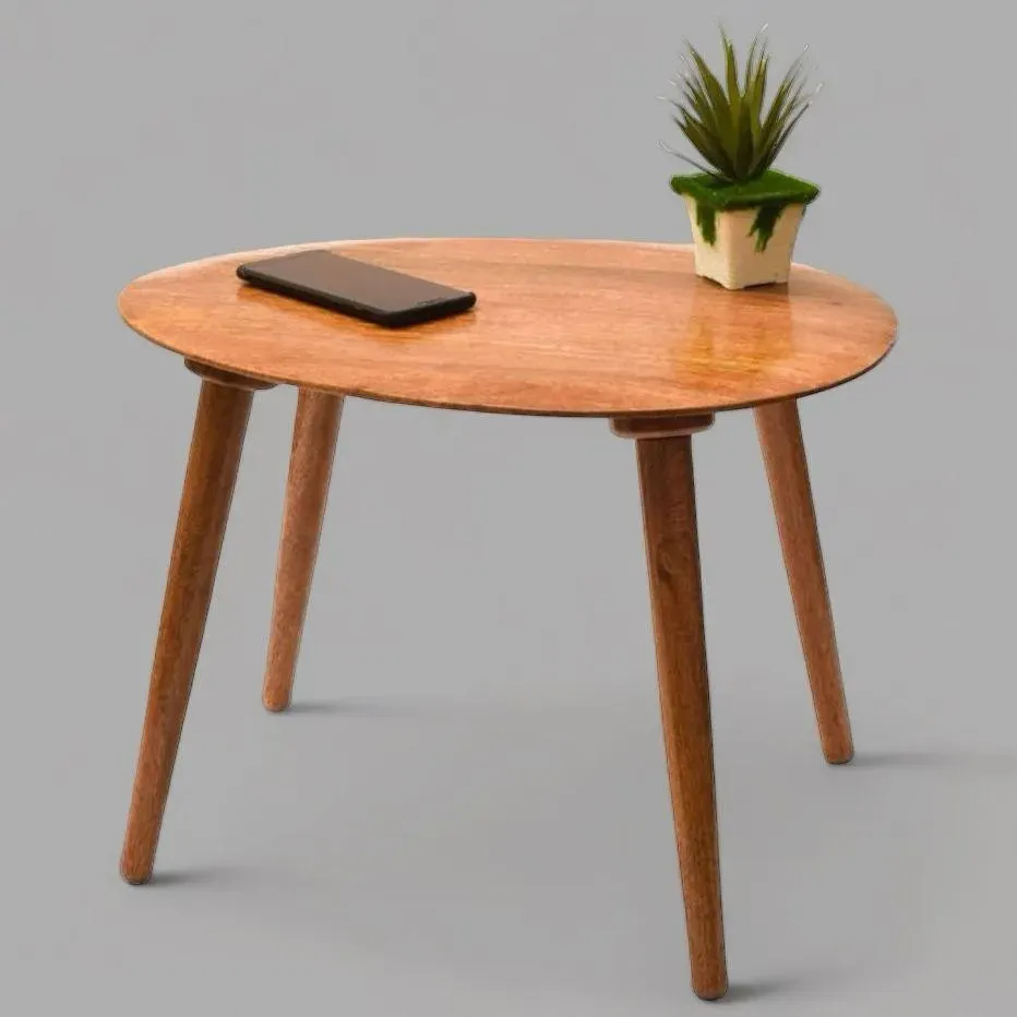 Wooden Twist Pokily Mango Wood Oval Shape Foldable Side Table